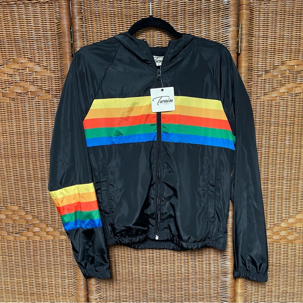 Twain Rainbow Pride Windbreaker Hoodie Size Small Black